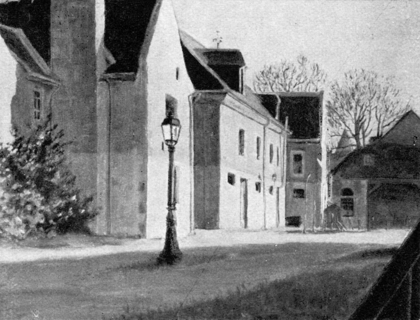 Gemälde eines Straßenzuges des Gefangenenlagers von Montoire